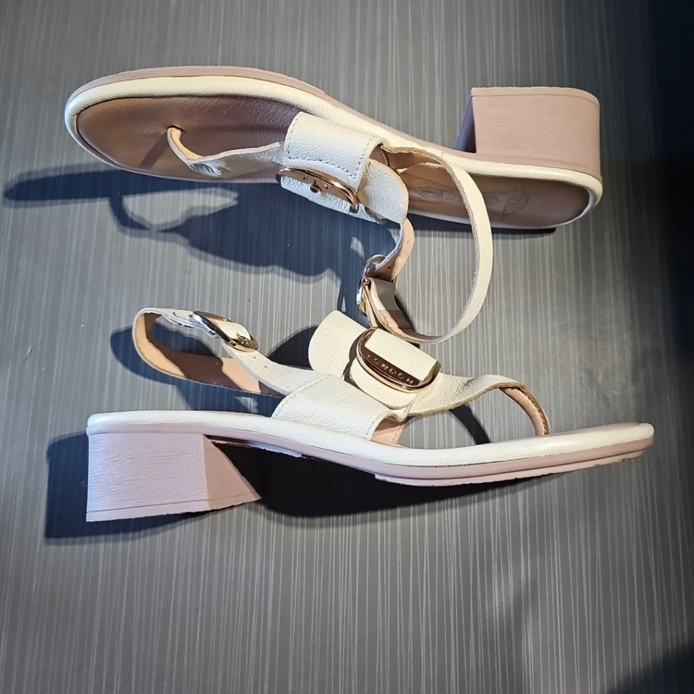 Fly London Beige Emat Leather Buckle Gladiator Mule Sandals Size 38 US 7/7.5 EUC